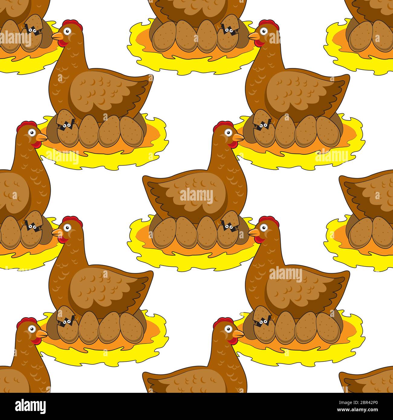 seamless pattern of chicken nest with eggs on a white background. Vector image Stock Vector