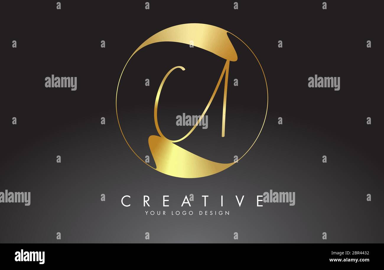 Initial U handwritten letter logo with golden elegant design and golden ...