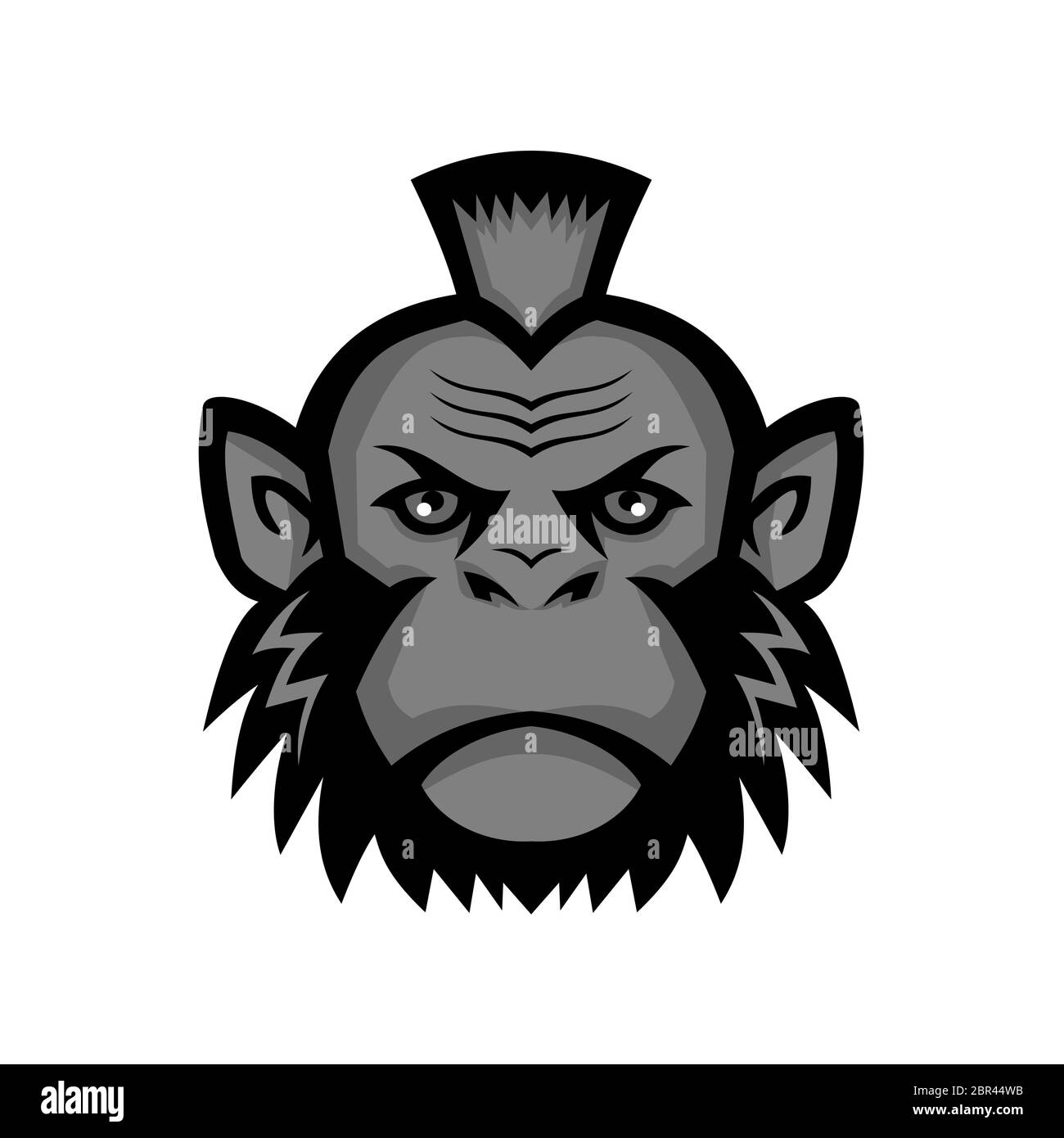 Mascot icon illustration of head of a chimpanzee wearing a mohawk hairstyle or haircut viewed from front on isolated background in retro style. Stock Photo