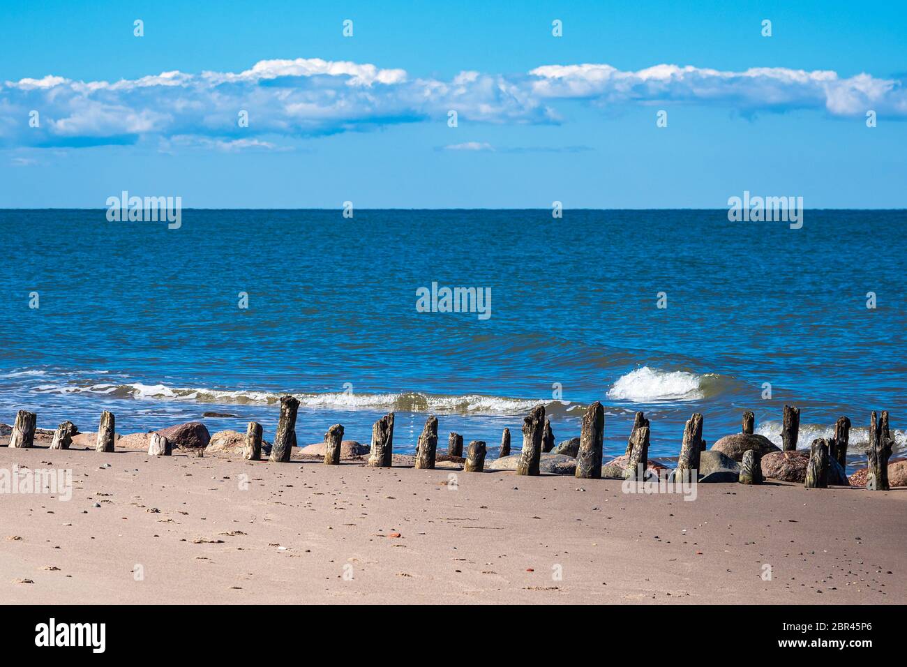Groyne on the Baltic Sea coast in Kuehlungsborn, Germany. Stock Photo
