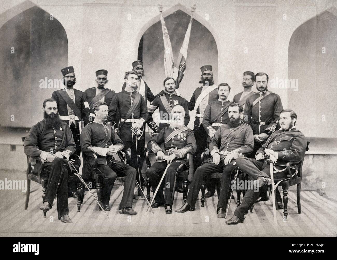 Officers in a British army regiment, India, 19th century probably the ...