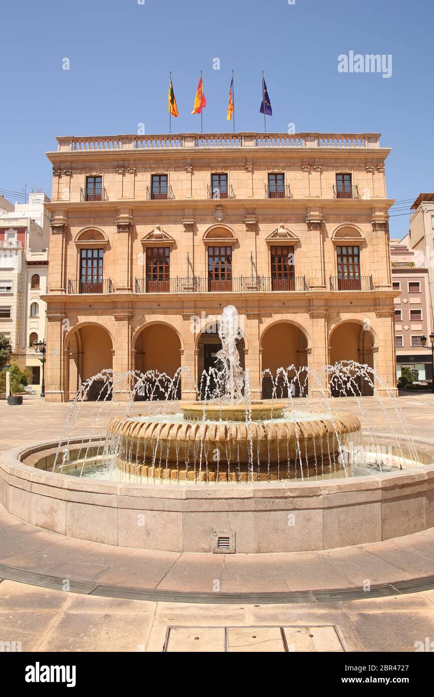 Castellón City Council of the city of Castellón de la Plana. Baroque style, overlooks the Plaza Mayor, in front of the cathedral, Spain. Stock Photo