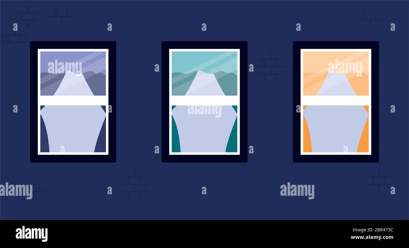 Isolated windows outside dark purple building vector design Stock ...