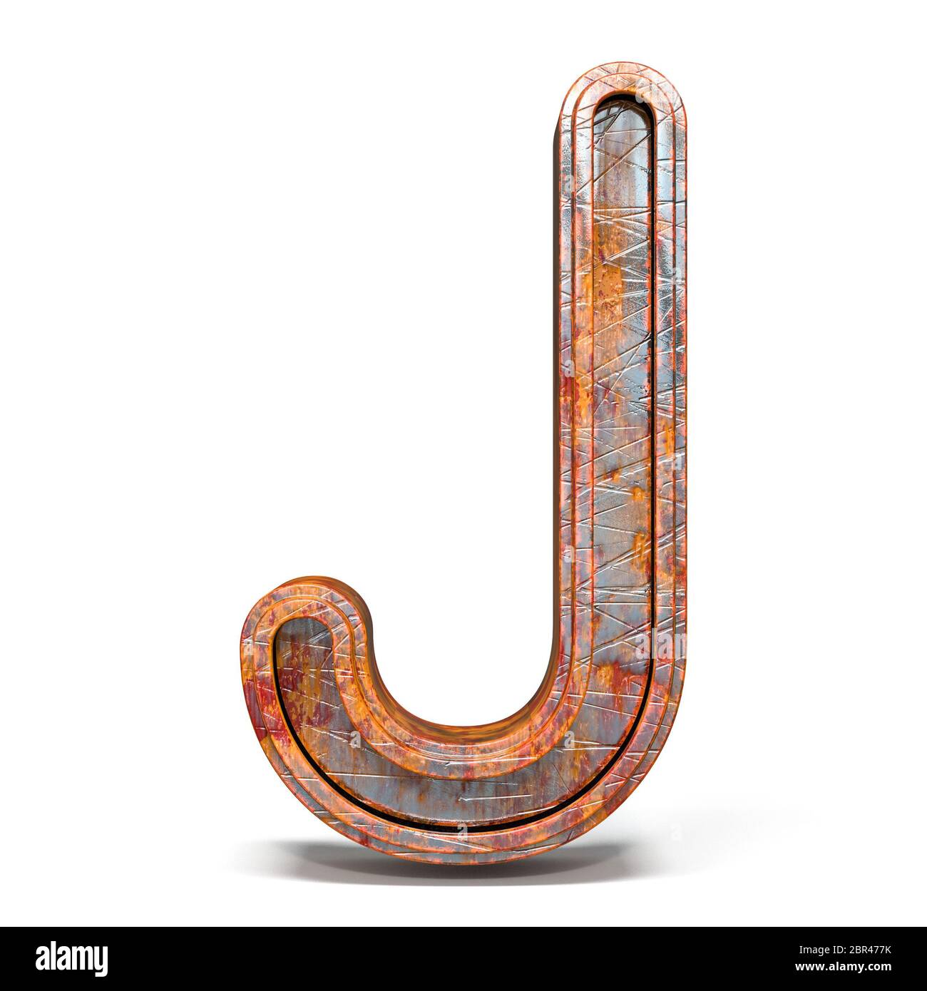 Rusty metal font Letter J 3D render illustration isolated on white background Stock Photo