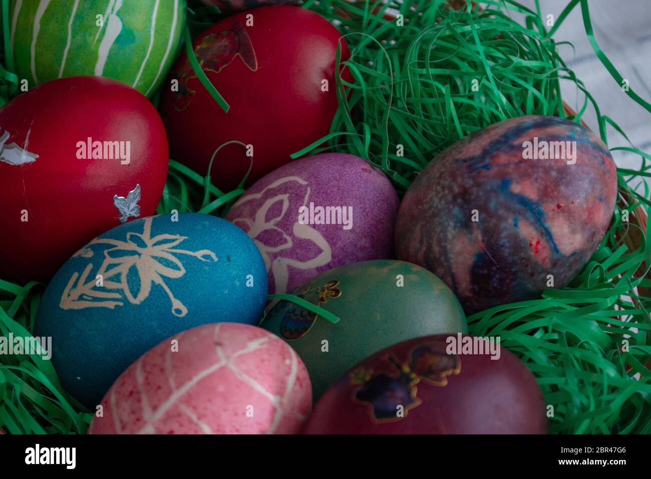 Easter eggs in the small basket. Ortodox easter Stock Photo - Alamy