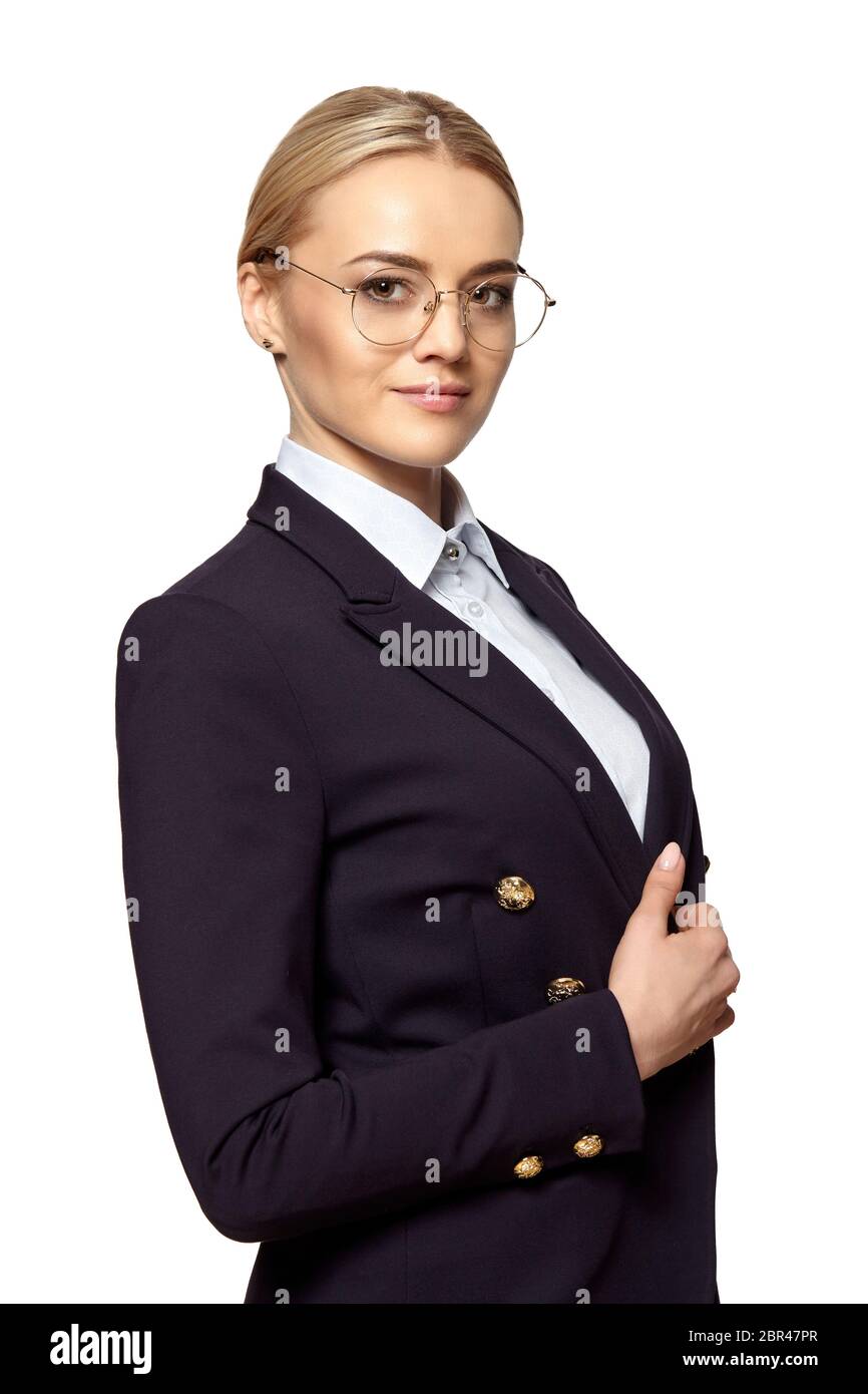 Blue suit business woman blonde hi-res stock photography and images - Alamy