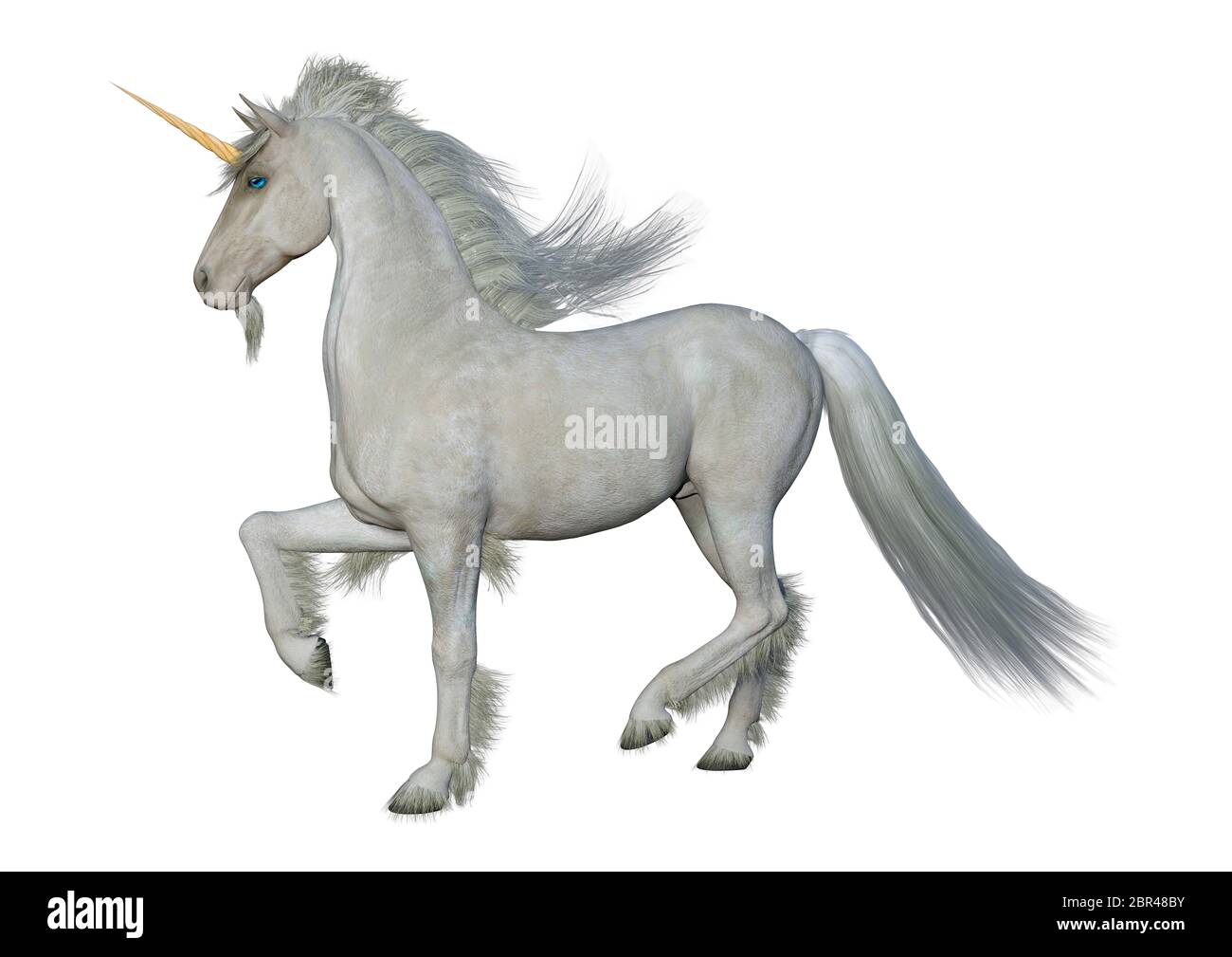 3D rendering of a fantasy white unicorn isolated on white background ...