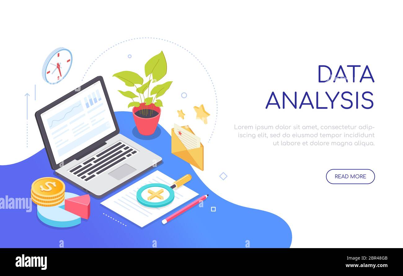 Data analysis - modern colorful isometric web banner Stock Vector