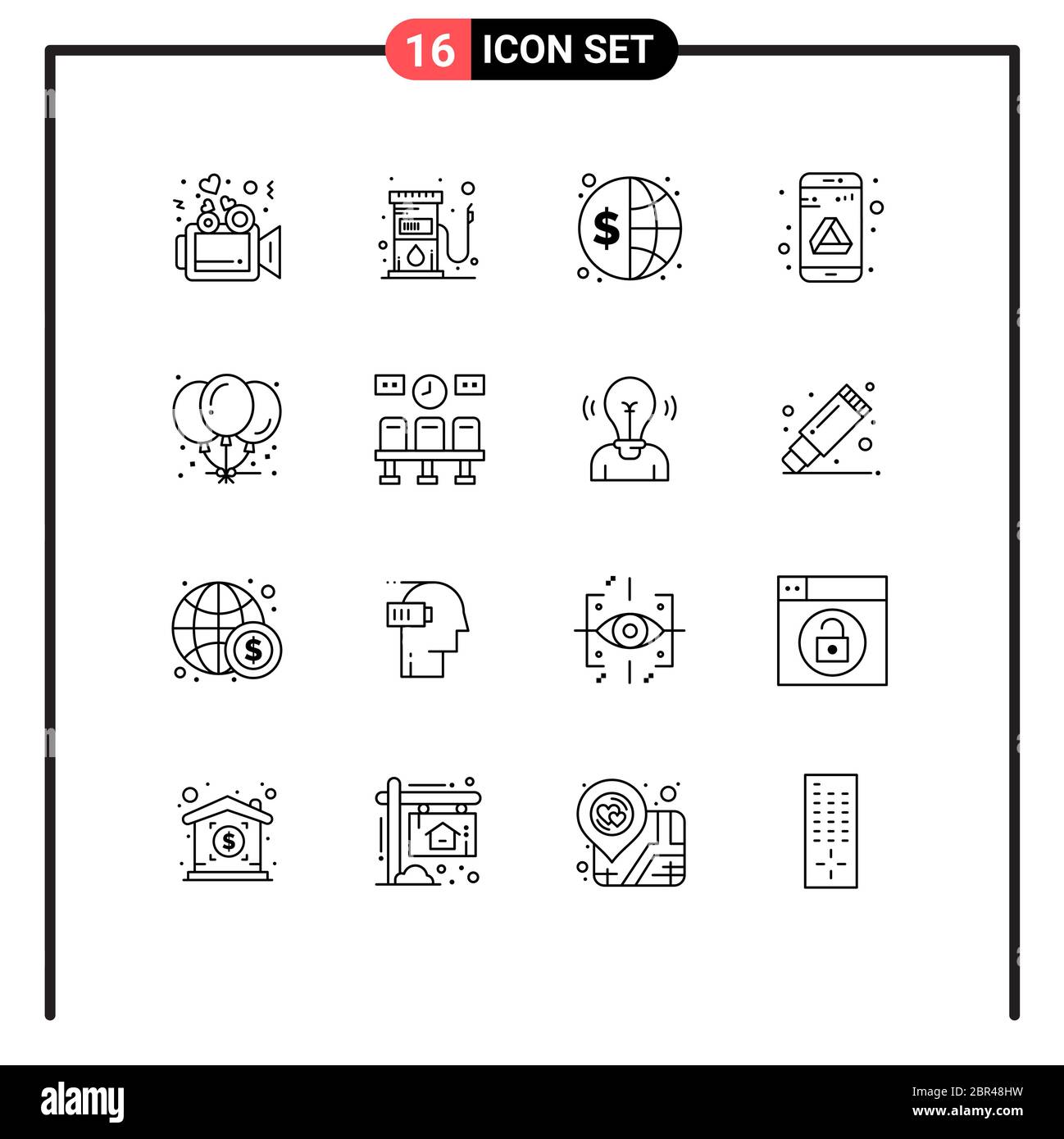 Pack of 16 creative Outlines of balloons, google, finance, drive, global Editable Vector Design Elements Stock Vector