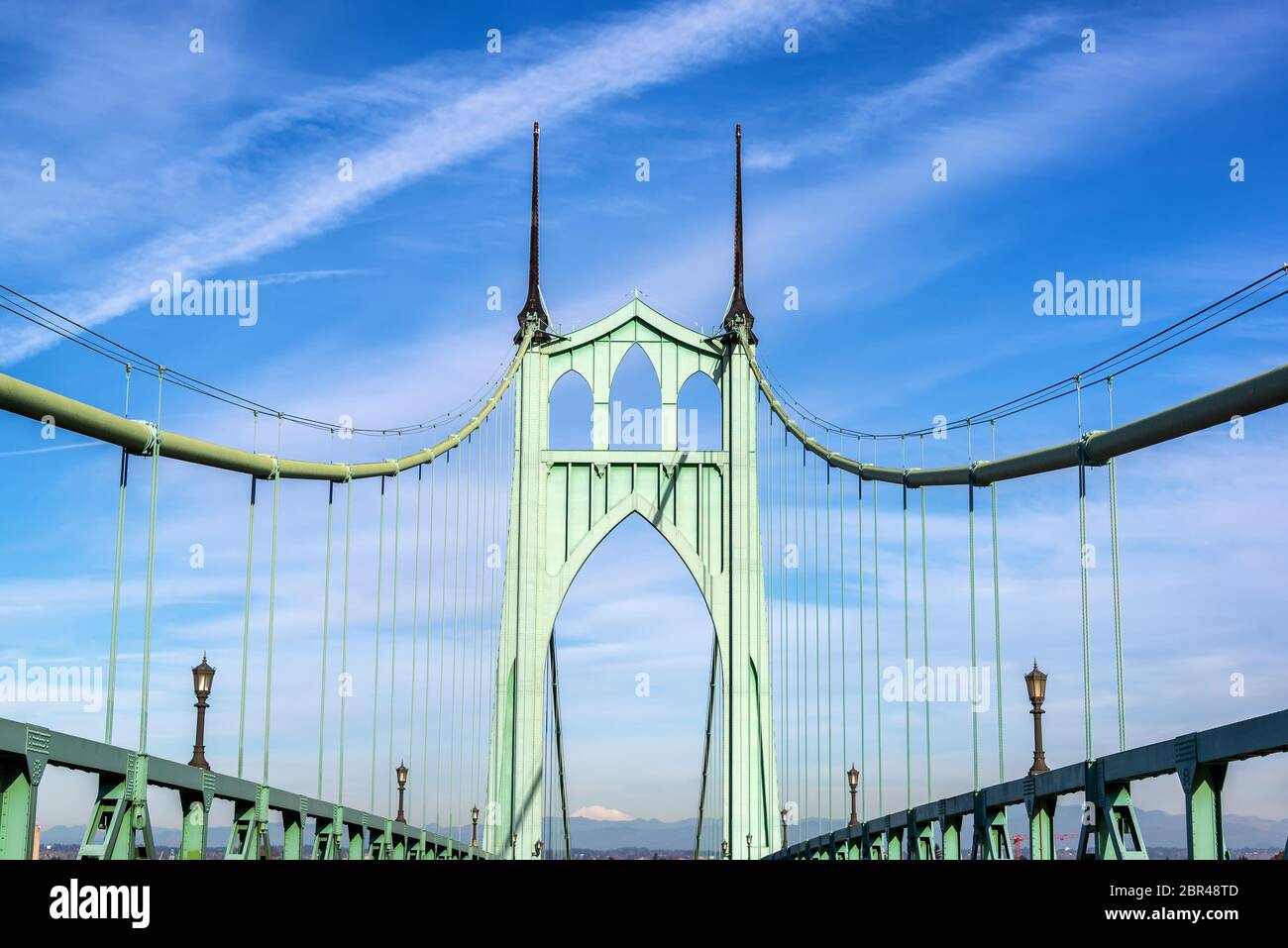 View of the beautiful St. Johns Bridge in Portland, Oregon Stock Photo