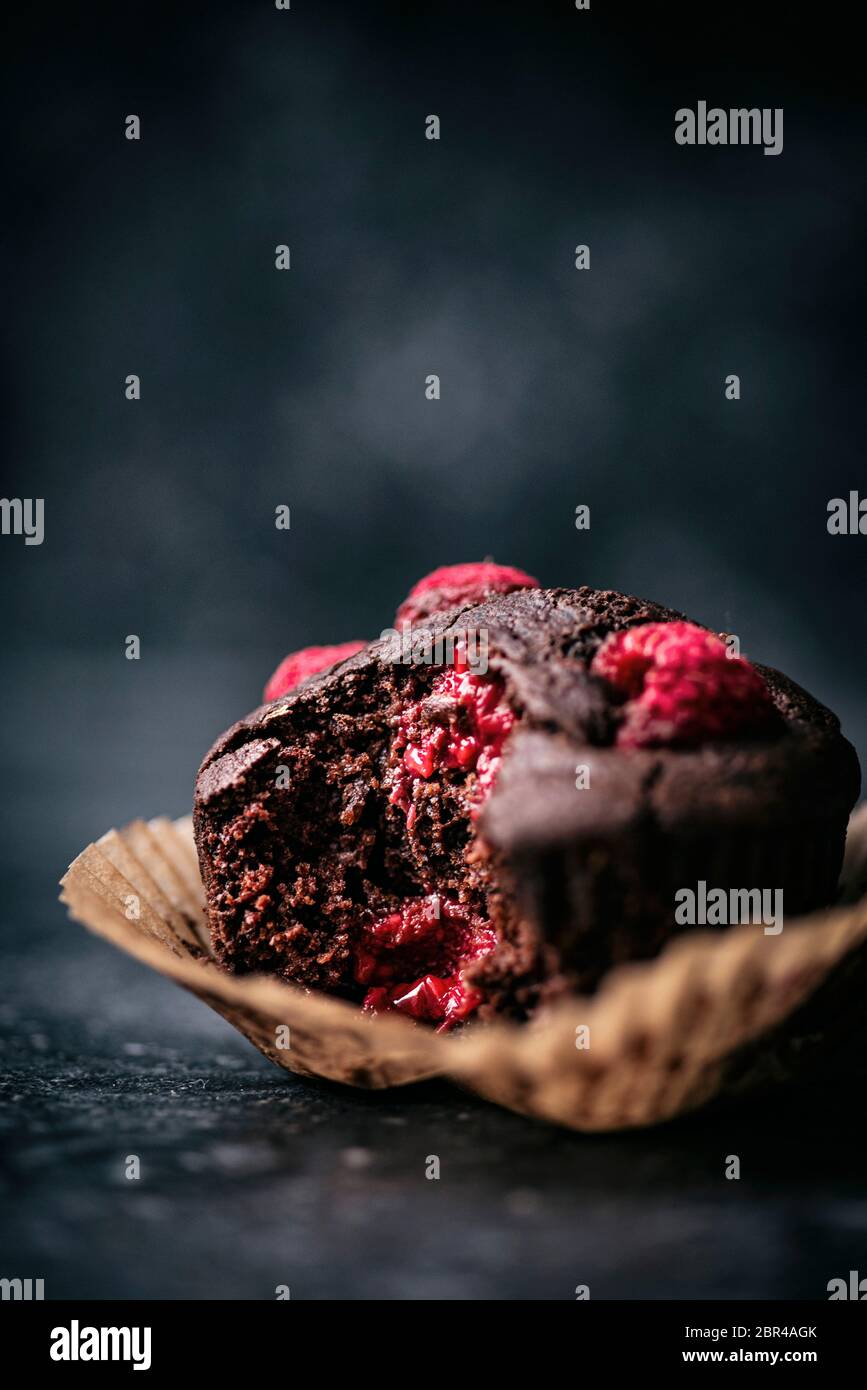 Chocolate Raspberry Muffins Stock Photo