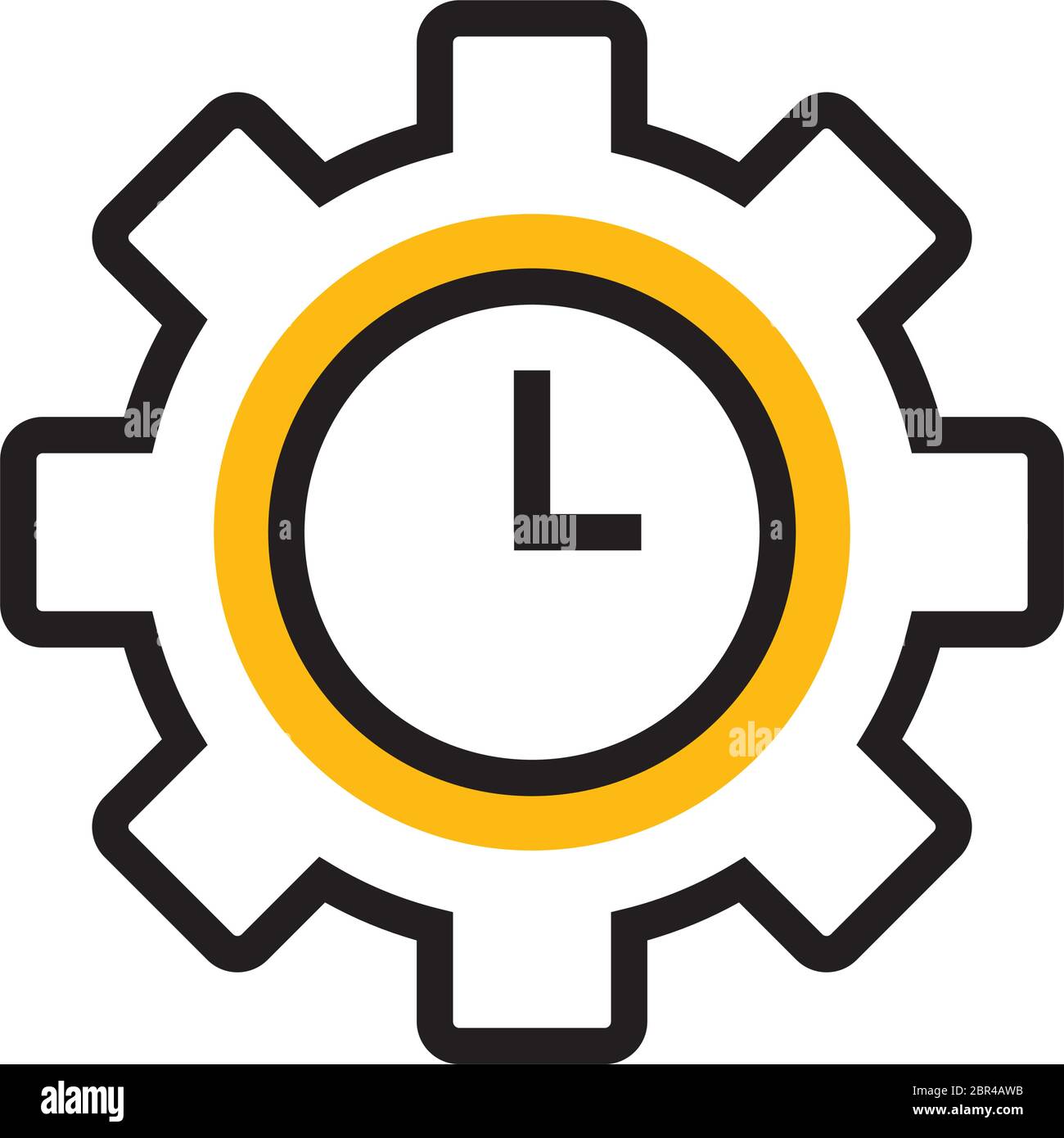 clock in gear shape icon over white background, half line half color style, vector illustration Stock Vector