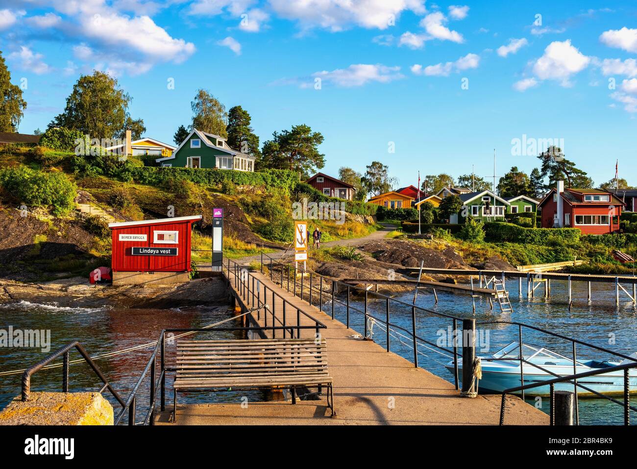 Oslo, Ostlandet / Norway - 2019/09/02: Panoramic view of Lindoya island on  Oslofjord harbor with Lindoya Vest marina and summer cabin houses at shore  Stock Photo - Alamy