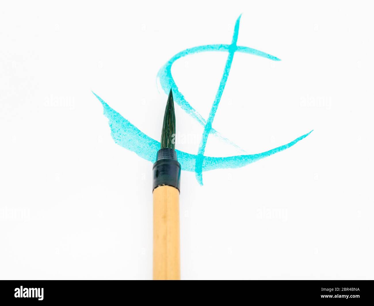 paintbrush for sumie ( suibokuga) painting with cyan colored tip over