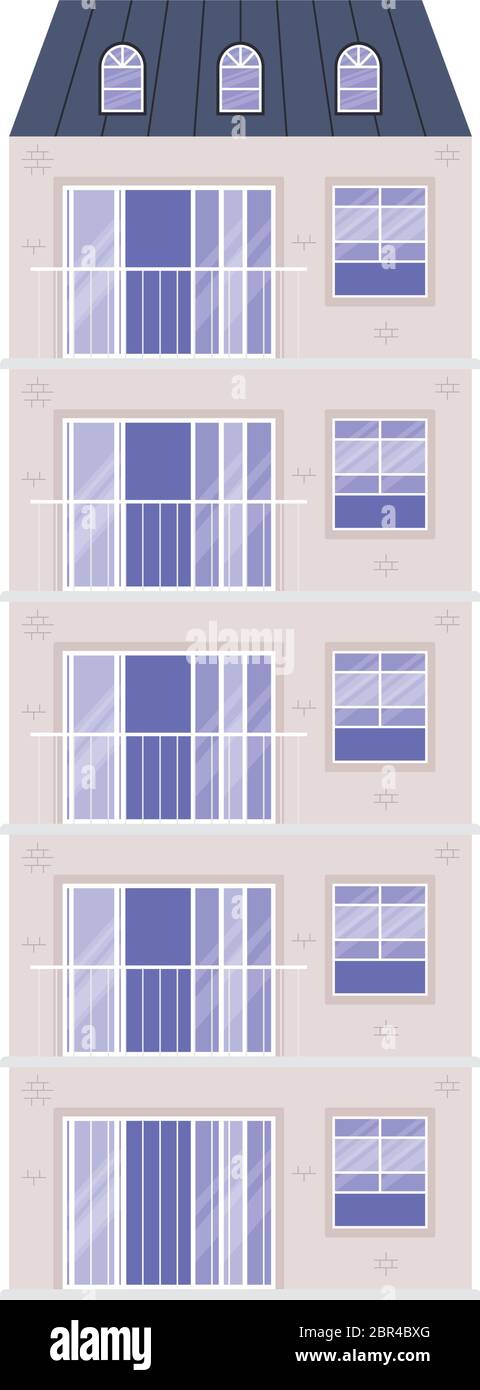 Isolated windows and balconies outside white building vector design ...