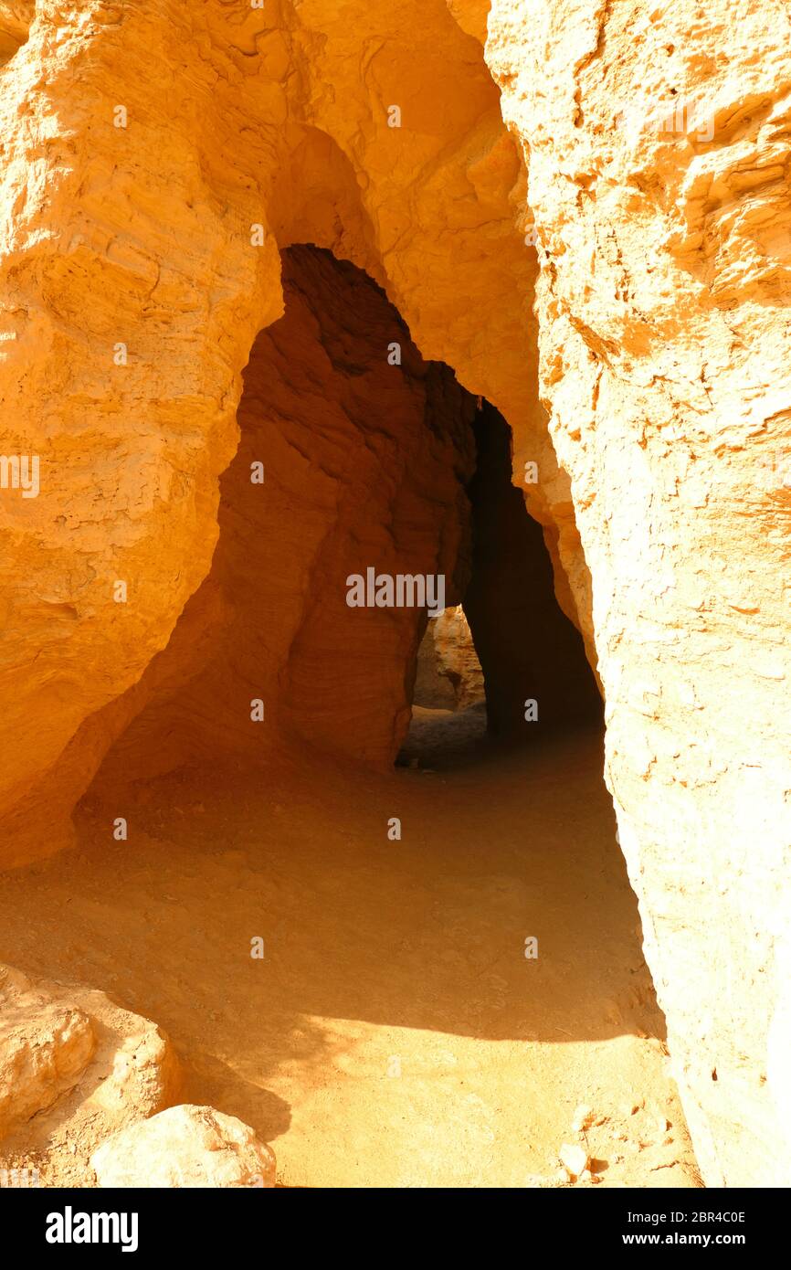 Fascinating erosional features (collapsed pipe) in the semi-desert natural region Bardenas Reales, UNESCO Biosphere Reserve, Navarra, Spain Stock Photo