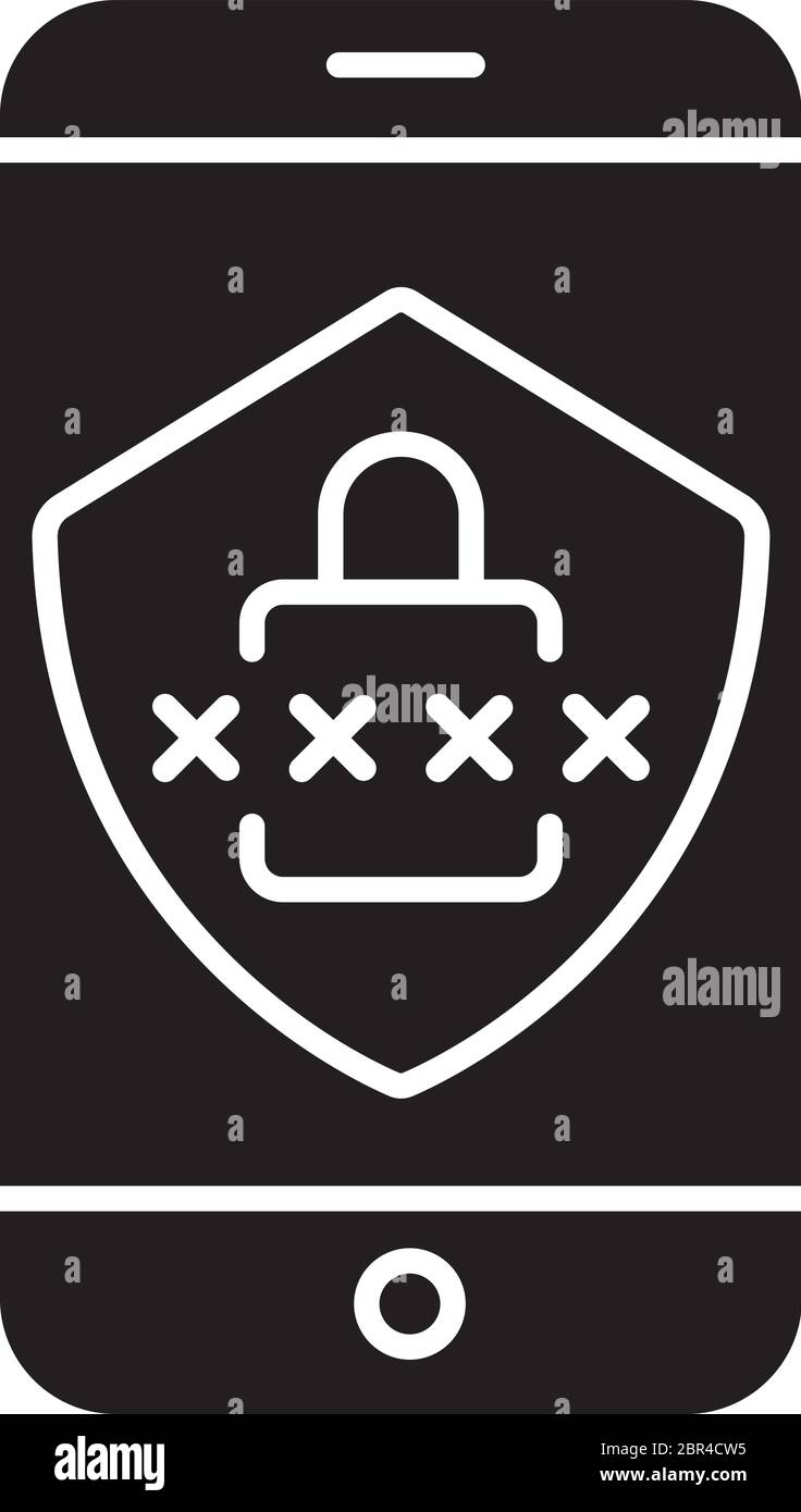 Smartphone security black glyph icon Stock Vector