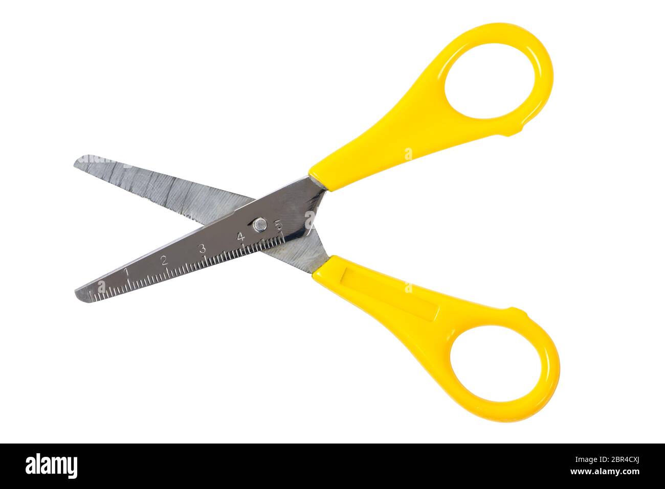 Yellow scissors isolated on white background with clipping path Stock