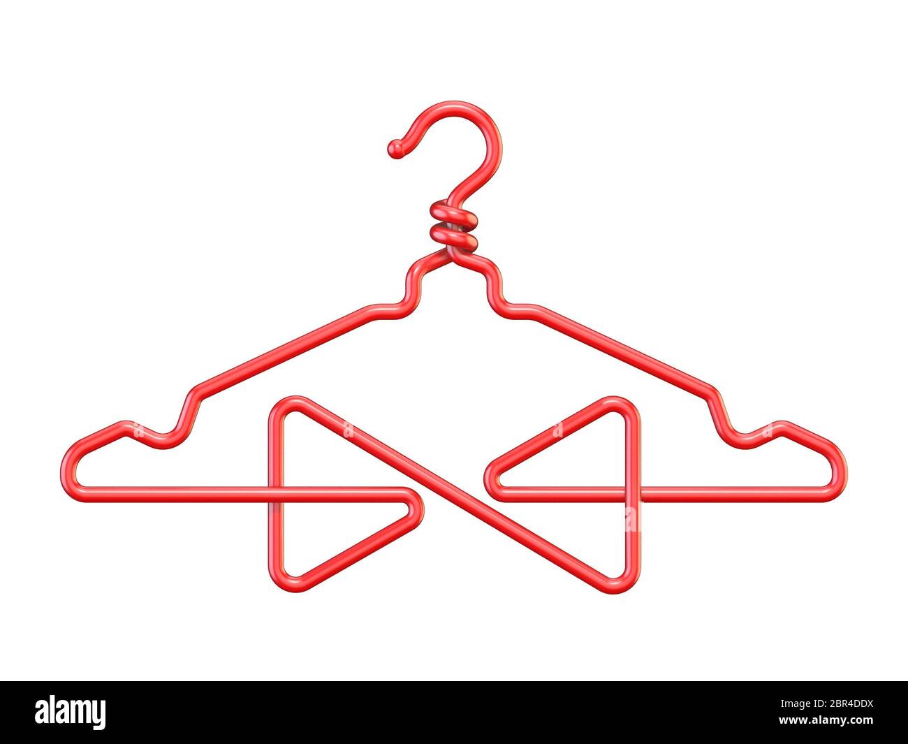 Red wire coat hanger bow tie 3D render illustration isolated on white background Stock Photo