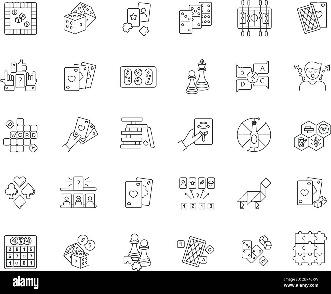 Board games pixel perfect linear icons set Stock Vector