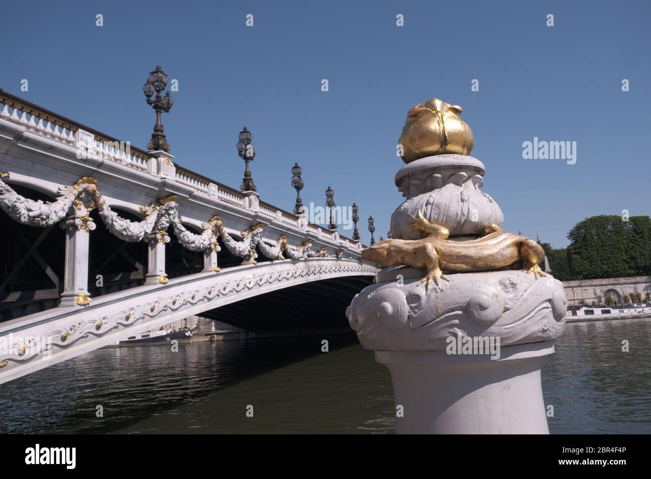 Pillar with Golden Lizard at Foot of Pont Alexandre III Stock Photo