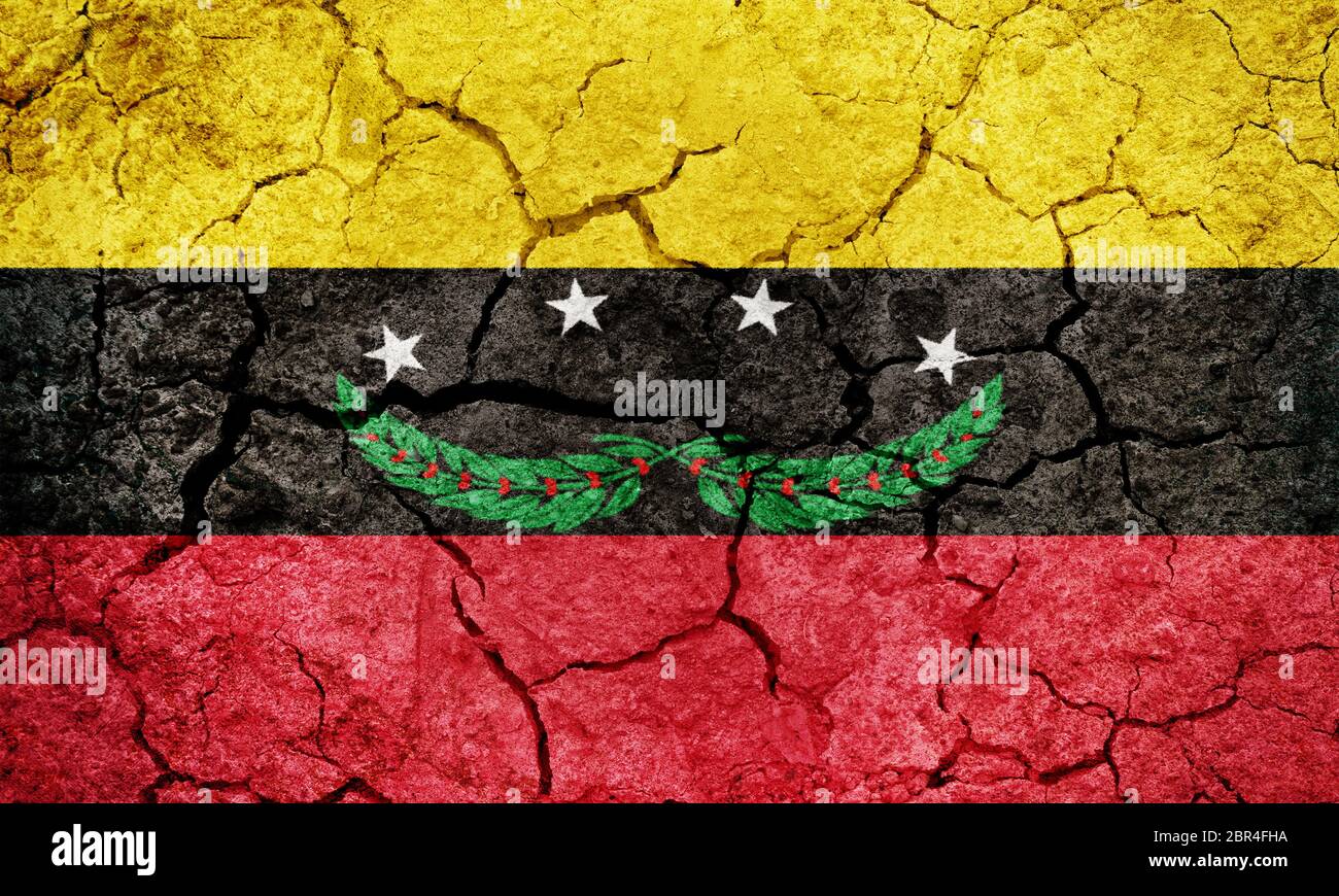 Tachira State flag, state of Venezuela, on dry earth ground texture background Stock Photo