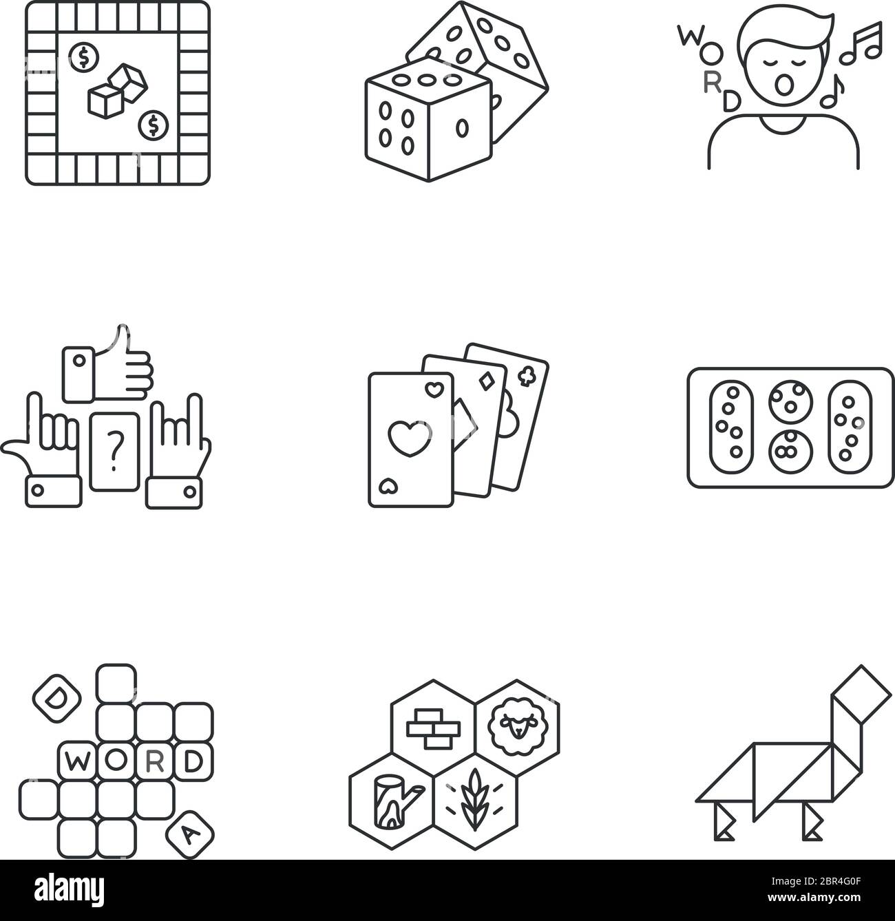 Entertaining games pixel perfect linear icons set Stock Vector