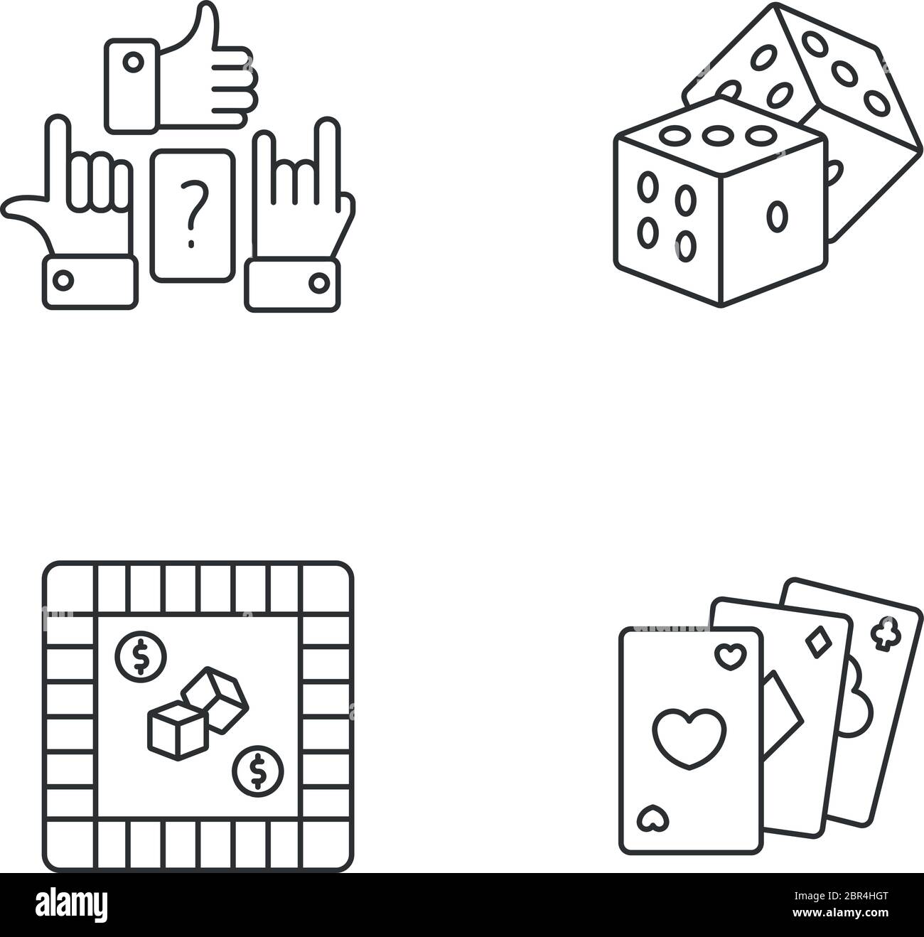 Amusing games pixel perfect linear icons set Stock Vector
