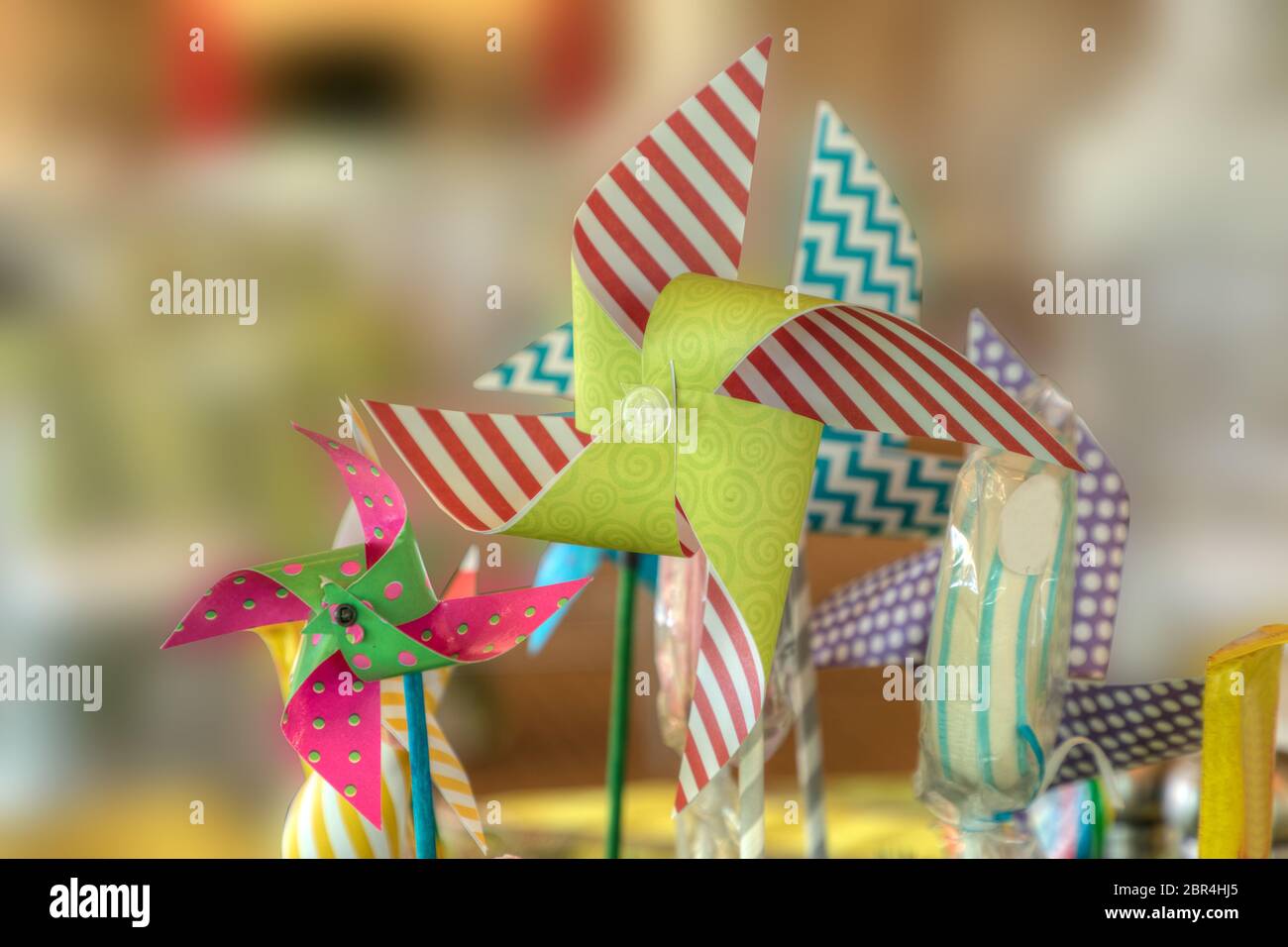 Pinwheel State Fair Decorations In A Bed Of Fake Grass At A Children S Party Stock Photo Alamy