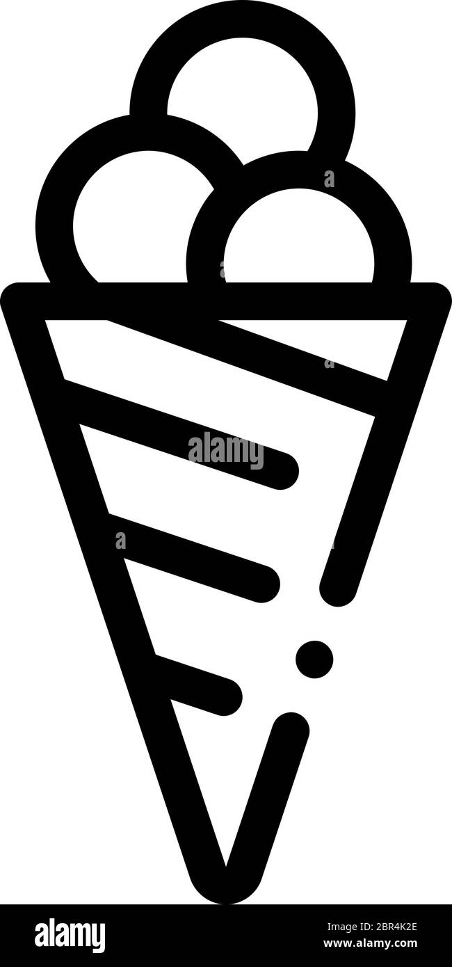 balls of ice cream in waffle cone icon vector outline illustration ...