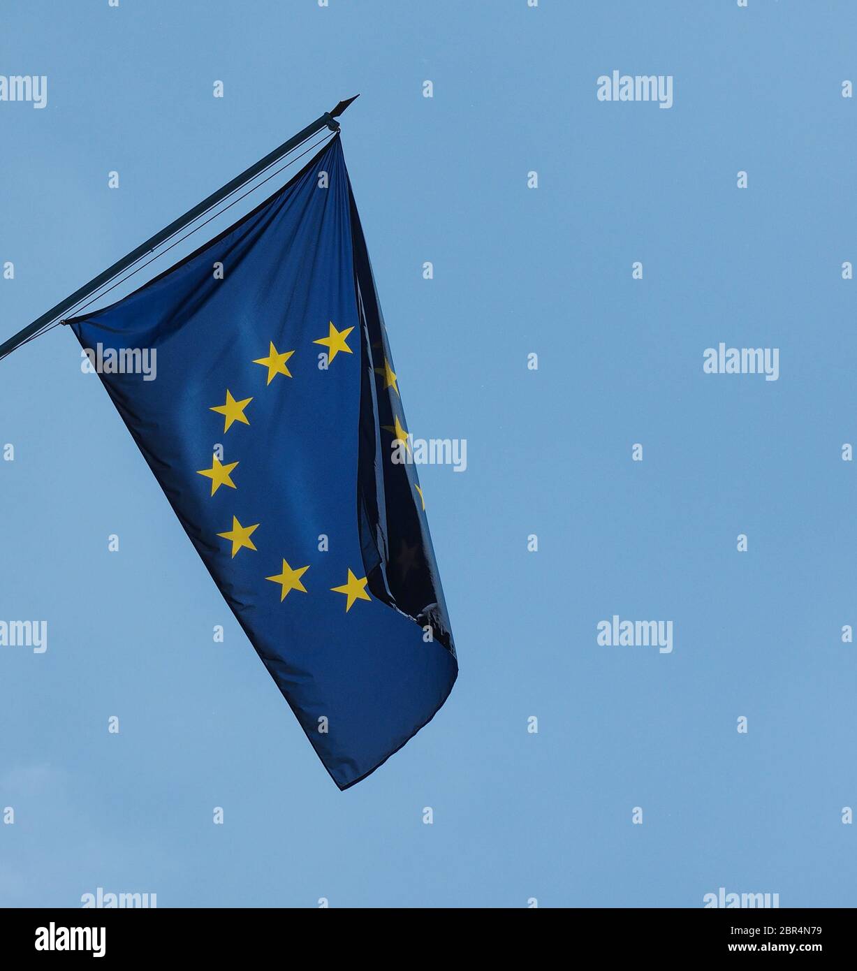 flag of the European Union (EU) aka Europe over blue sky Stock Photo ...