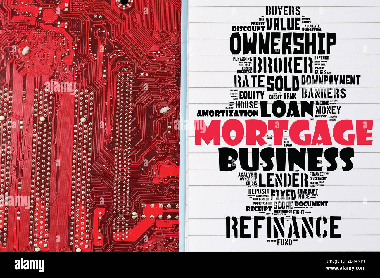 Mortgage word cloud collage over red background Stock Photo