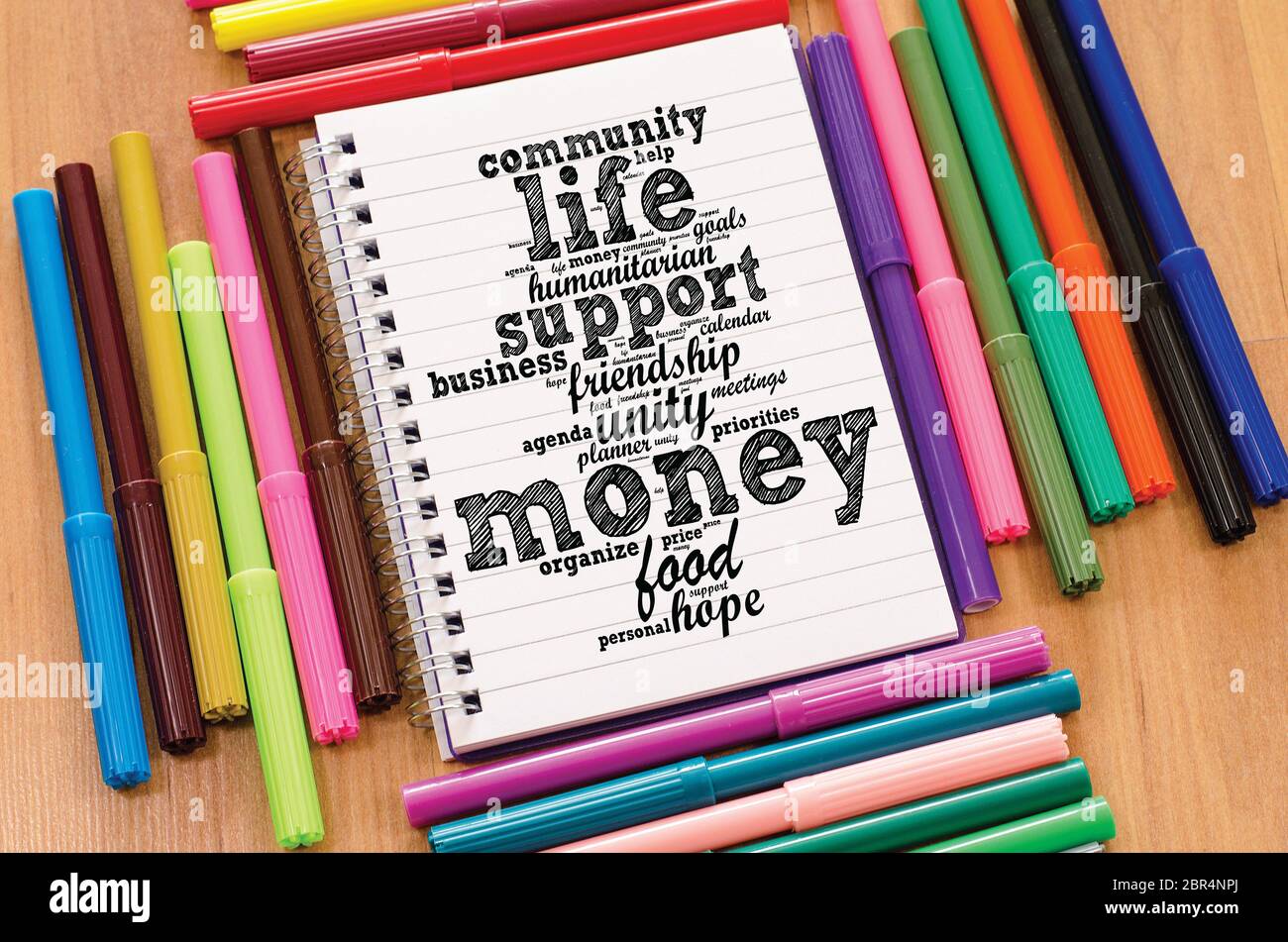 Money word cloud business concept over notepad background Stock Photo