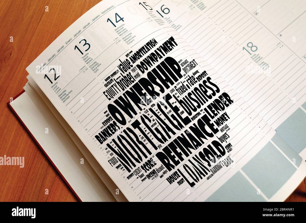 Mortgage word cloud collage over notepad background Stock Photo