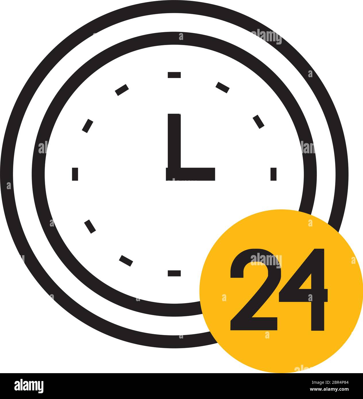 clock with 24 number icon over white background, half line half color