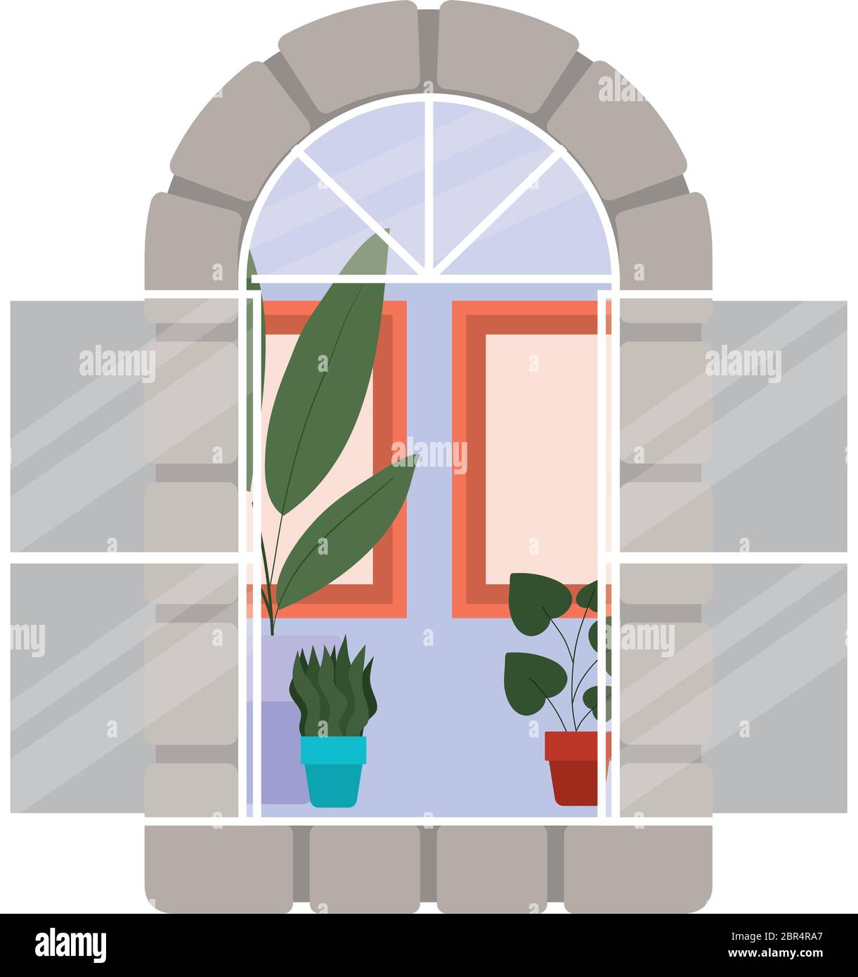 window with interior view of plants and frames vector design Stock ...