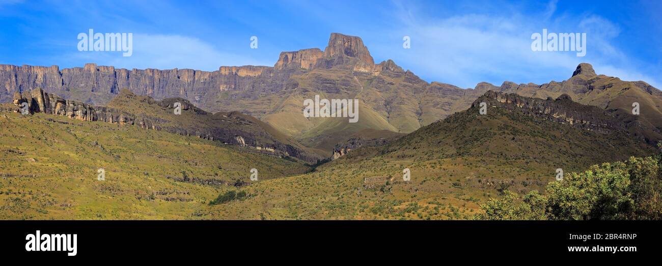 Panoramic view the amphitheater of the Drakensberg mountains, Royal ...