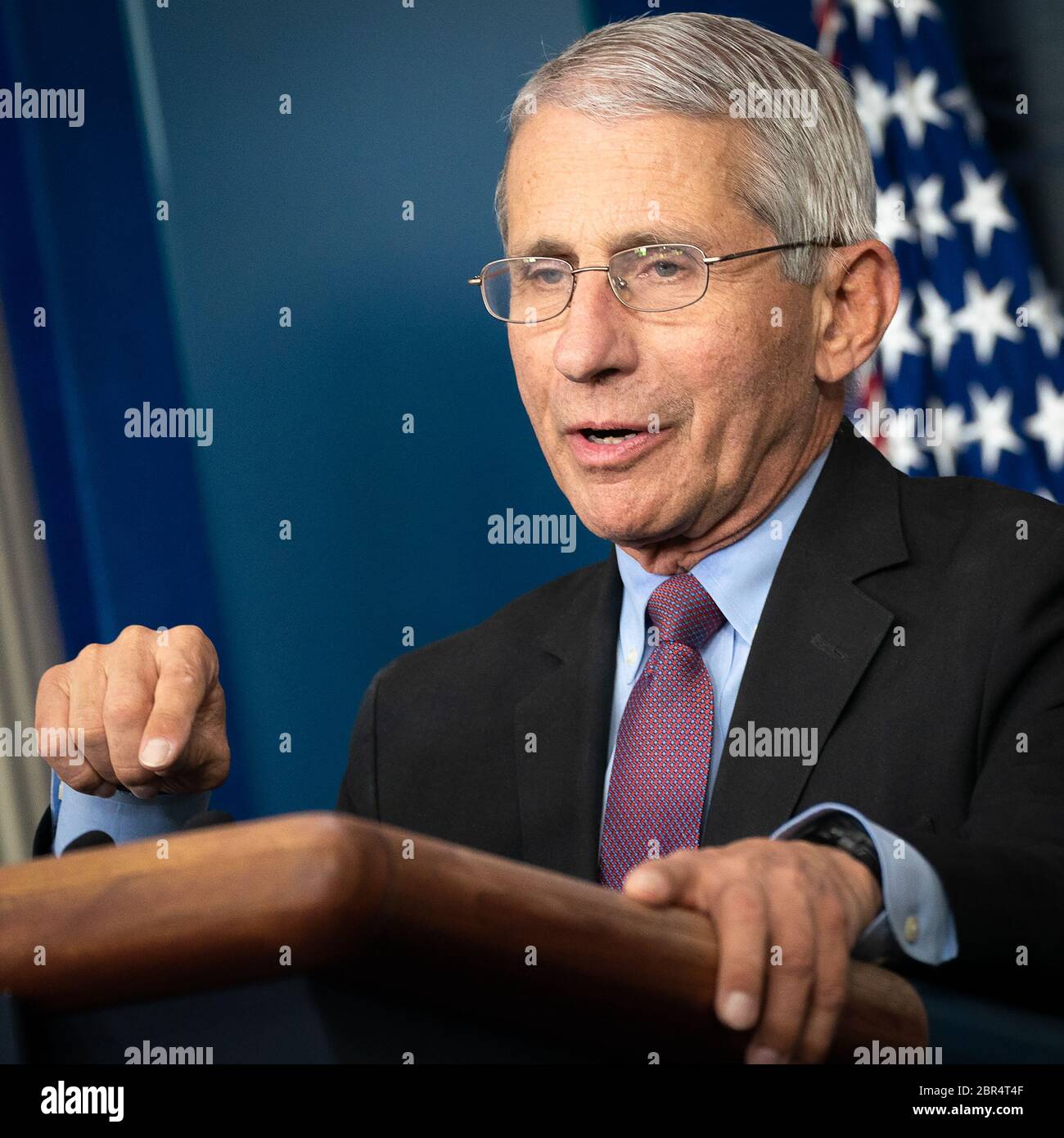 Dr. Anthony S. Fauci, Director of the National Institute of Allergy and Infectious Diseases, speaking during a coronavirus (COVID-19) briefing Wednesday, April 22, 2020, at the White House. Stock Photo