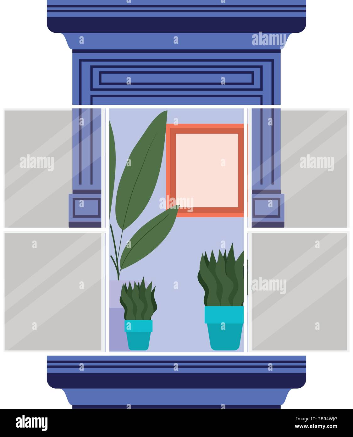window with interior view of plants and frame vector design Stock ...