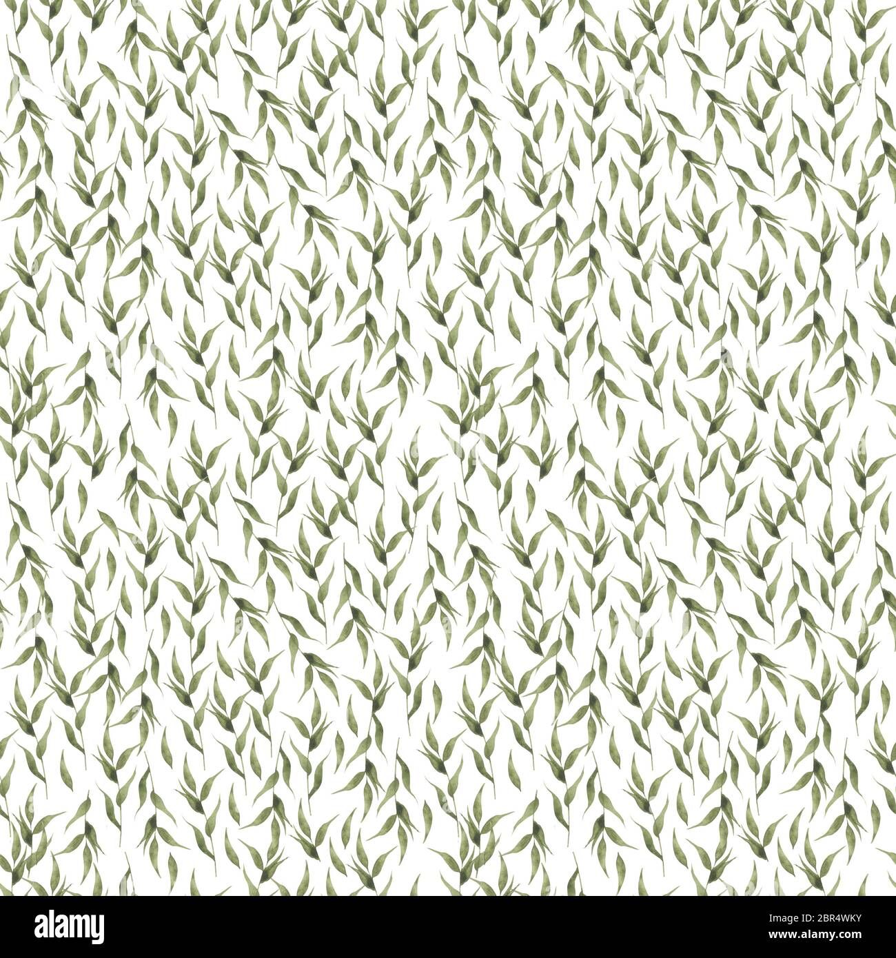 Green Leaves Seamless Pattern on white background. Hand drawn ...