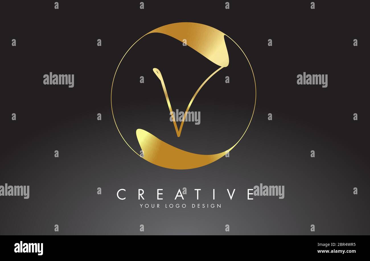 Initial V handwritten letter logo with golden elegant design and golden ...