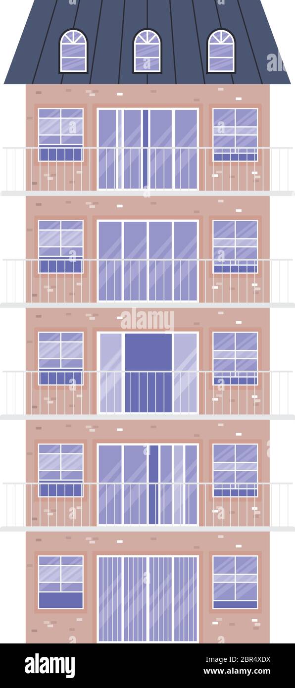 Isolated windows with balcony outside light brown building vector ...