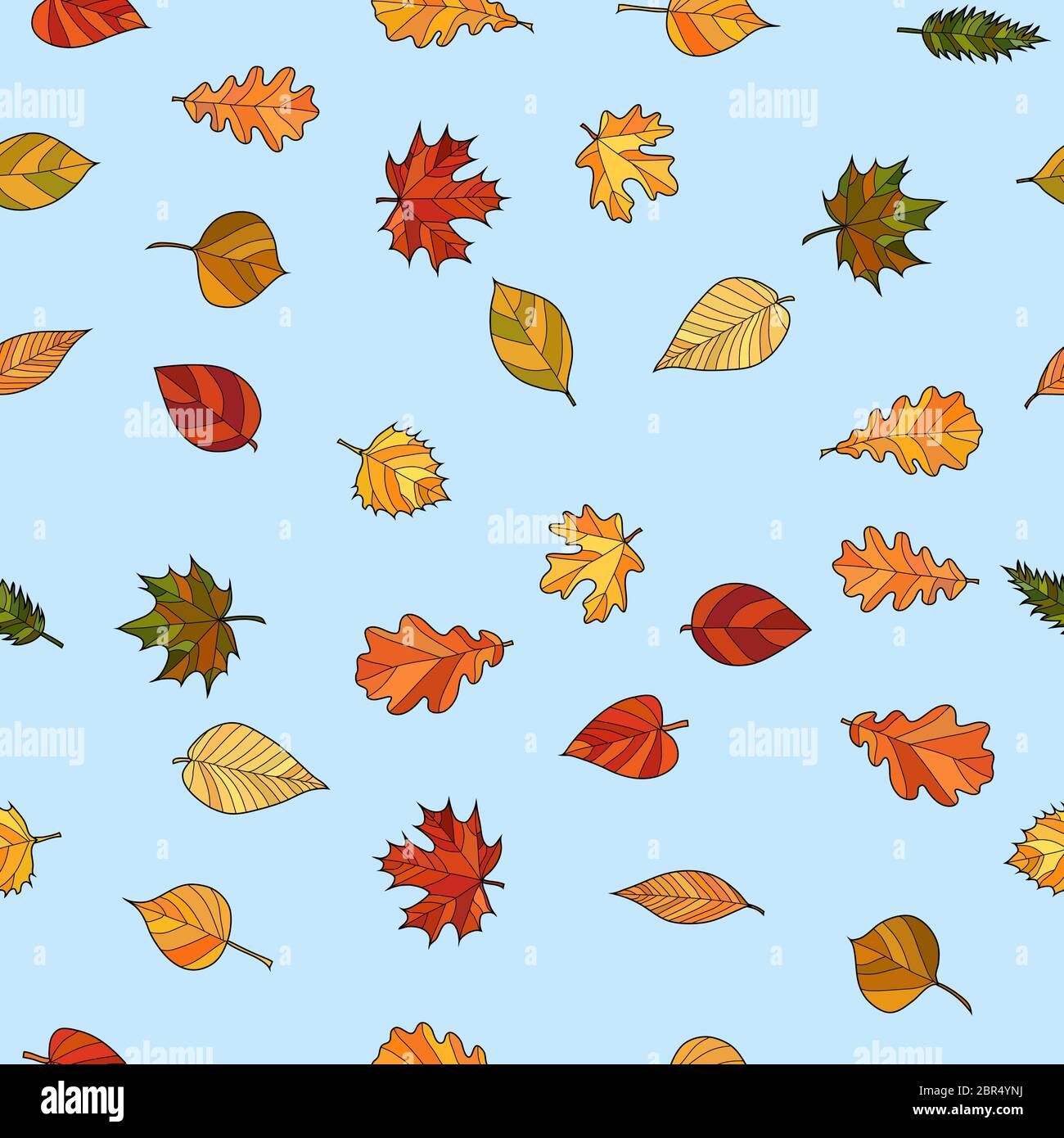 abstract doodle autumn leaves seamless pattern Stock Photo - Alamy