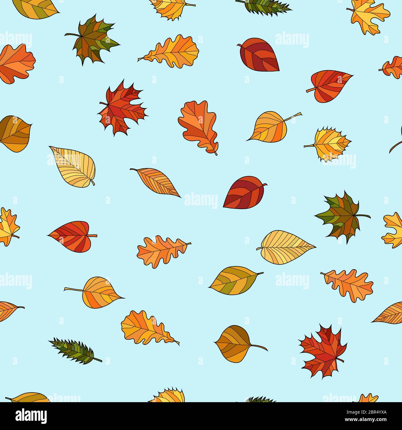 abstract doodle autumn leaves seamless pattern Stock Photo - Alamy