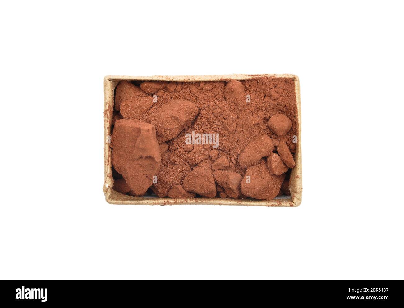 Cacao powder in carton on white background Stock Photo