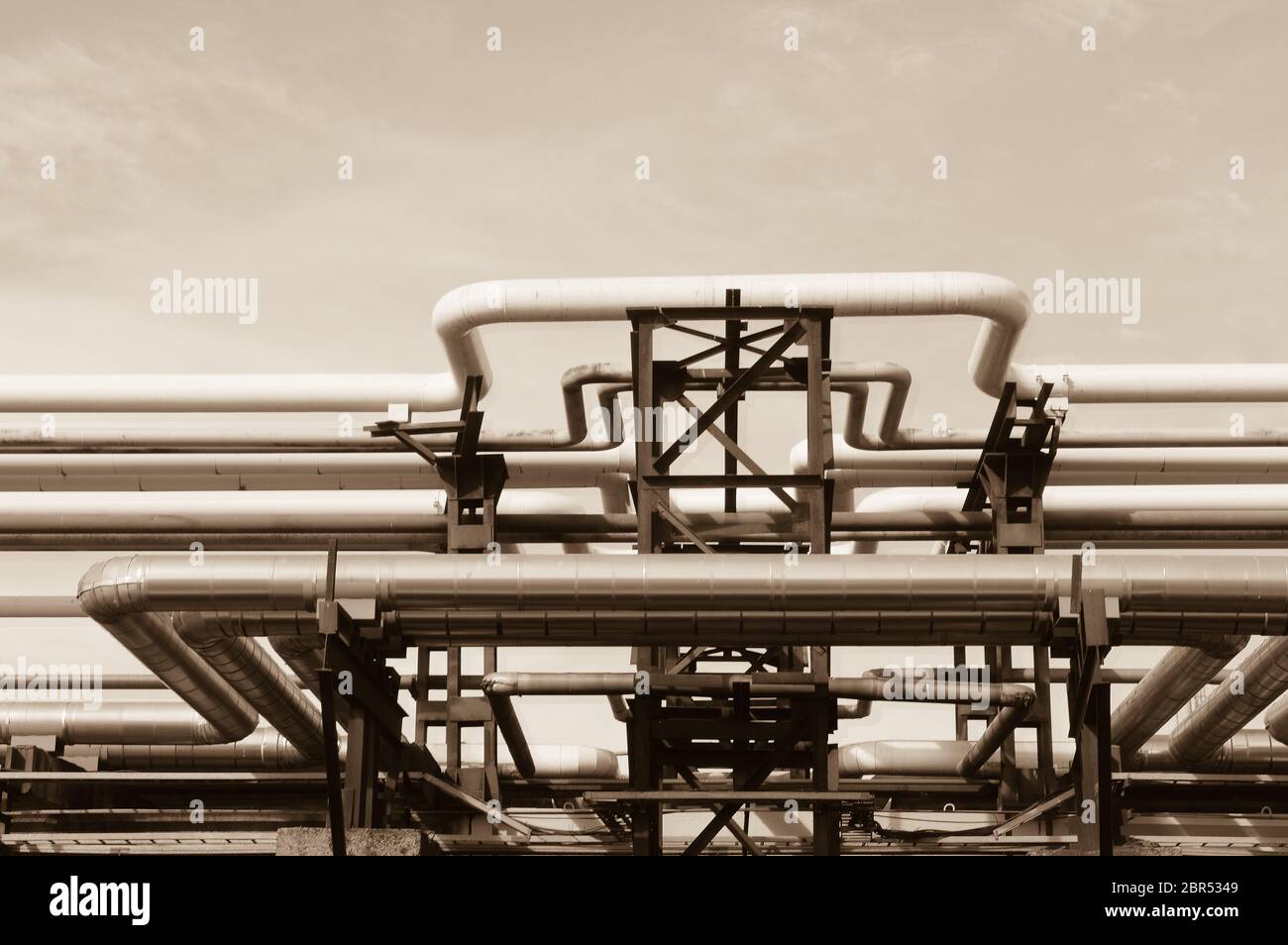 Pipeline and pipe rack of petroleum industrial plant. Offshore Industry ...