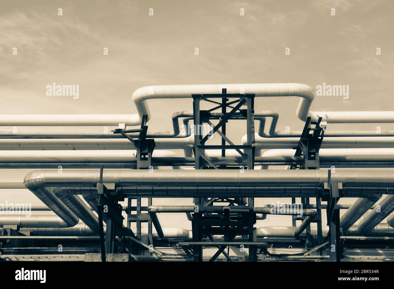 Pipeline and pipe rack of petroleum industrial plant. Offshore Industry ...