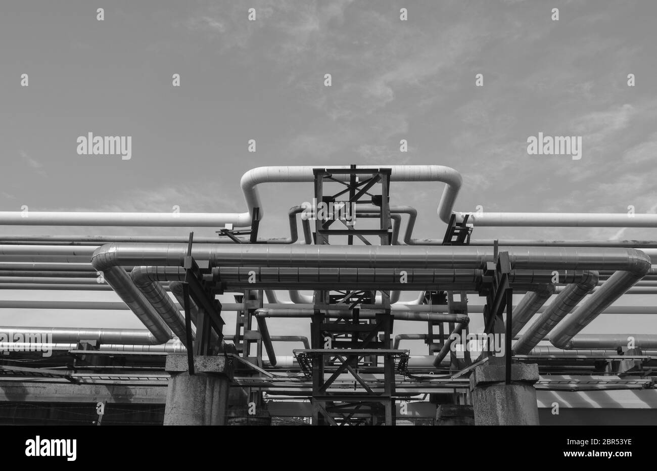 Pipeline and pipe rack of petroleum industrial plant. Offshore Industry ...