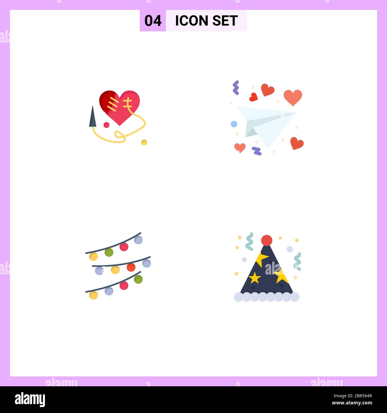 4 User Interface Flat Icon Pack of modern Signs and Symbols of sewing heart, celebtare, letter, decorations, birthday Editable Vector Design Elements Stock Vector