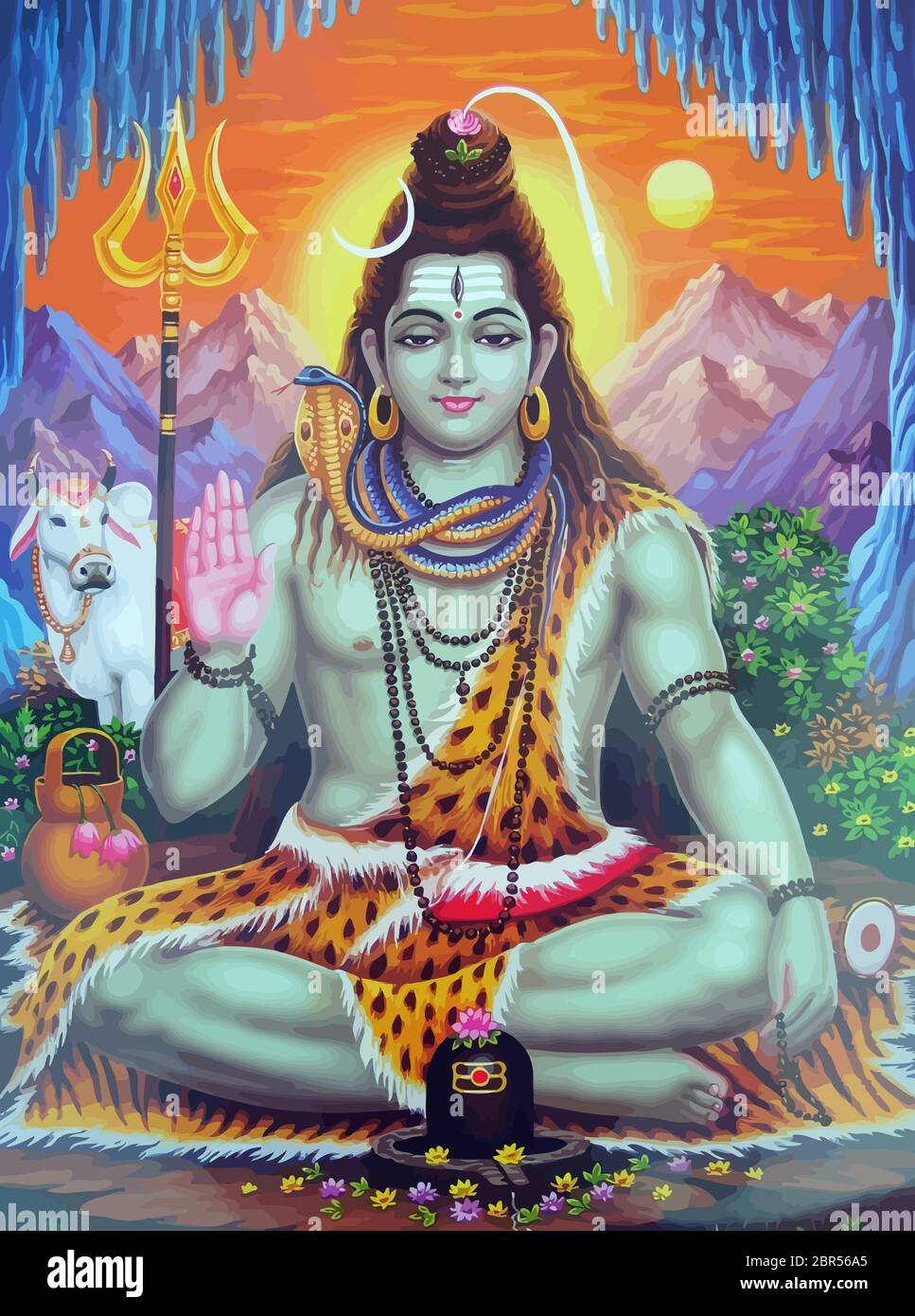 maha shivaratri lord god hinduism ox cave spiritual illustration ...